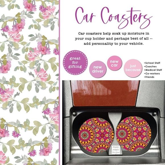 Boho Mandala Car Coasters 2 Pack - Picture 3 of 6